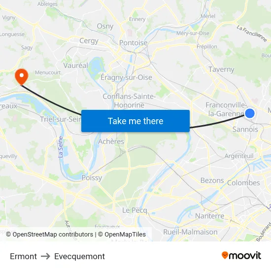 Ermont to Evecquemont map