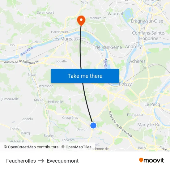Feucherolles to Evecquemont map