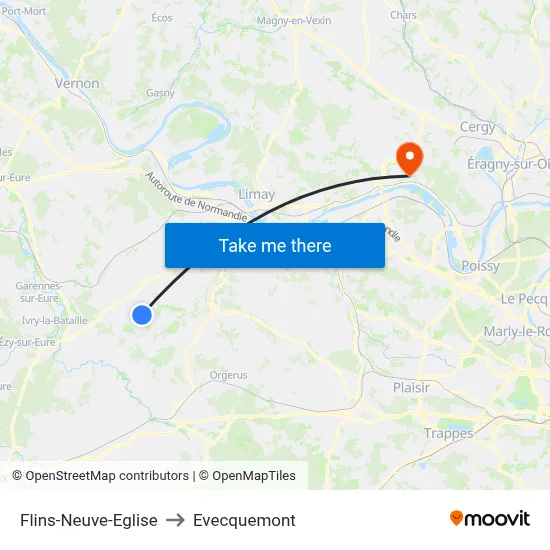 Flins-Neuve-Eglise to Evecquemont map