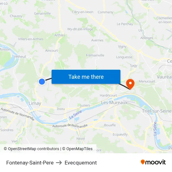 Fontenay-Saint-Pere to Evecquemont map