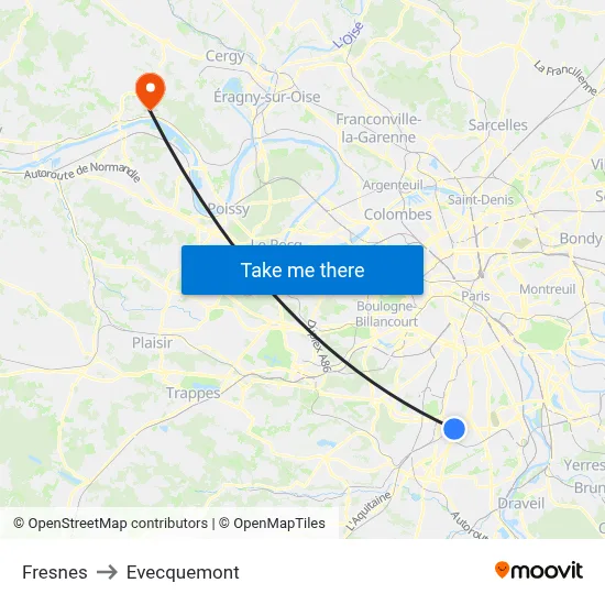 Fresnes to Evecquemont map