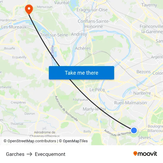 Garches to Evecquemont map