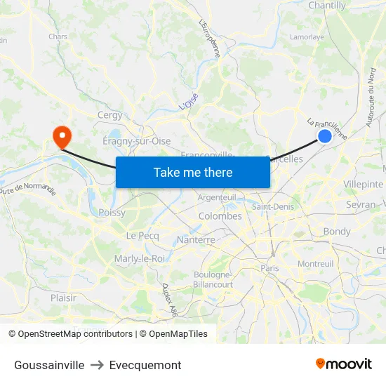Goussainville to Evecquemont map