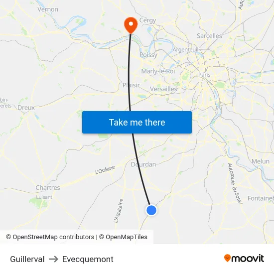 Guillerval to Evecquemont map