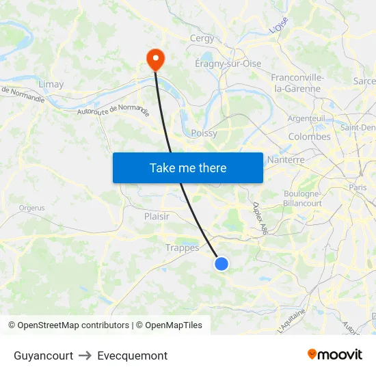 Guyancourt to Evecquemont map