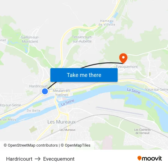 Hardricourt to Evecquemont map