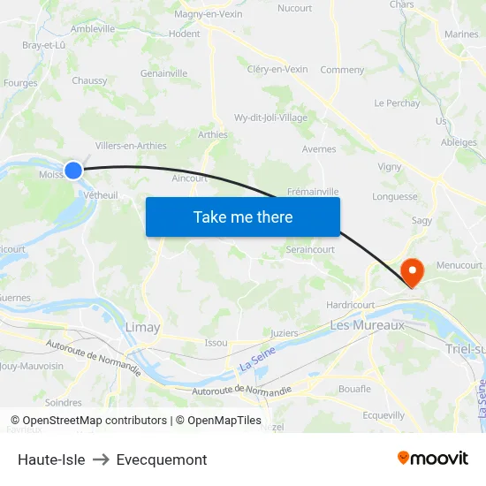 Haute-Isle to Evecquemont map