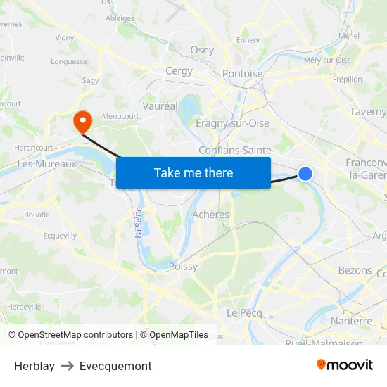 Herblay to Evecquemont map