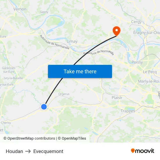 Houdan to Evecquemont map