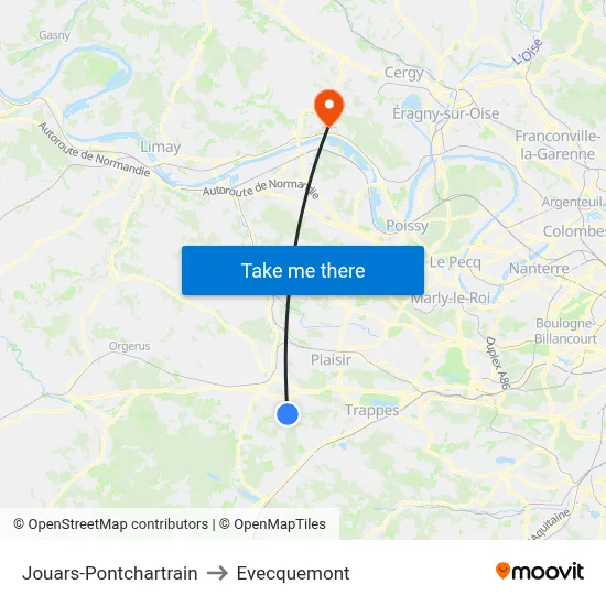 Jouars-Pontchartrain to Evecquemont map