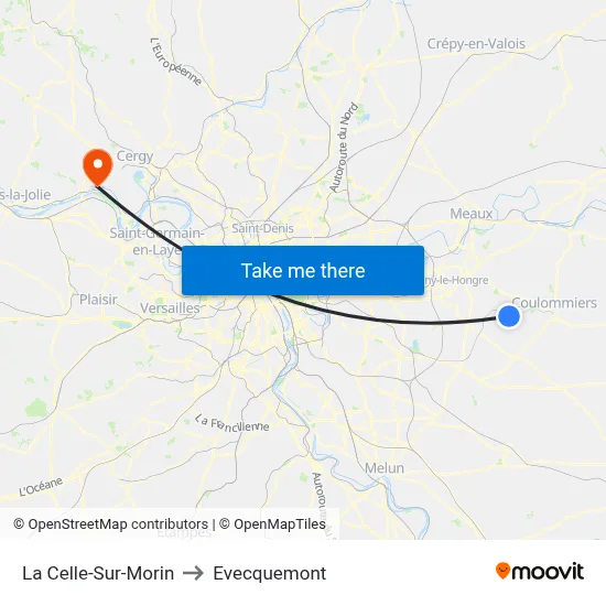 La Celle-Sur-Morin to Evecquemont map
