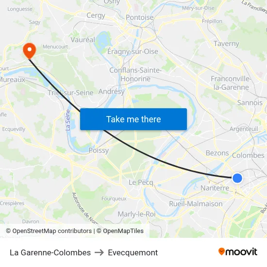 La Garenne-Colombes to Evecquemont map