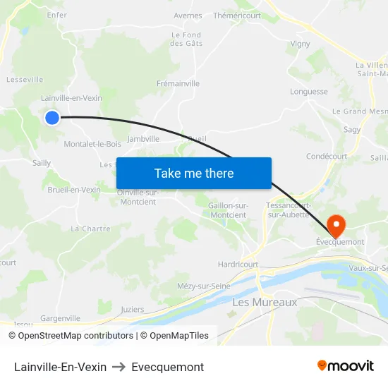Lainville-En-Vexin to Evecquemont map