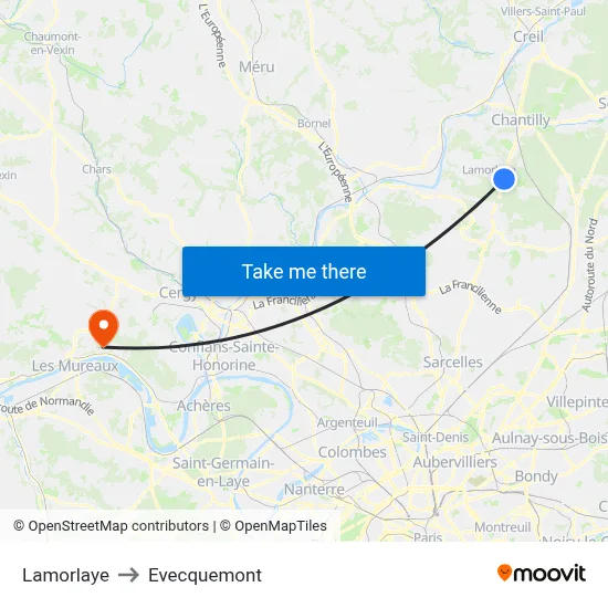 Lamorlaye to Evecquemont map