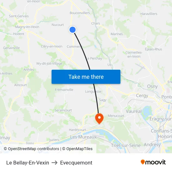Le Bellay-En-Vexin to Evecquemont map