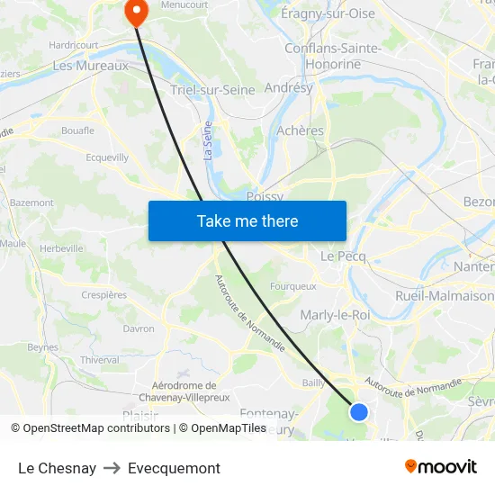 Le Chesnay to Evecquemont map