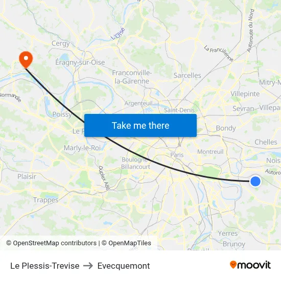 Le Plessis-Trevise to Evecquemont map