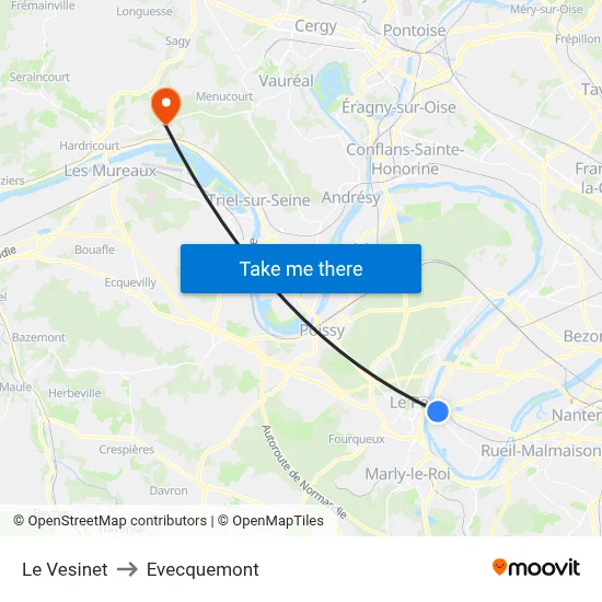 Le Vesinet to Evecquemont map