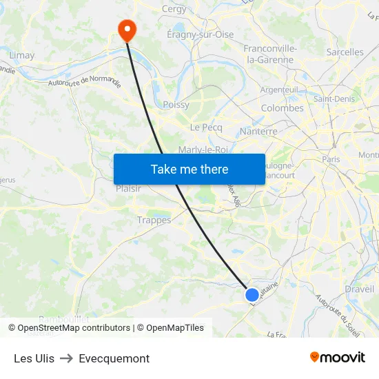 Les Ulis to Evecquemont map