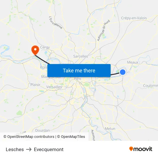 Lesches to Evecquemont map