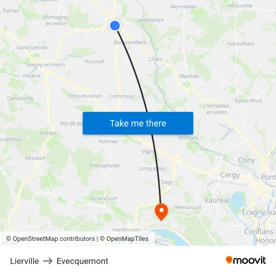 Lierville to Evecquemont map