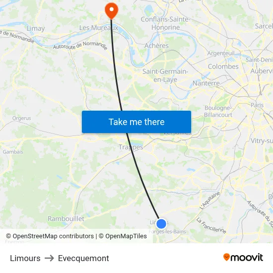 Limours to Evecquemont map