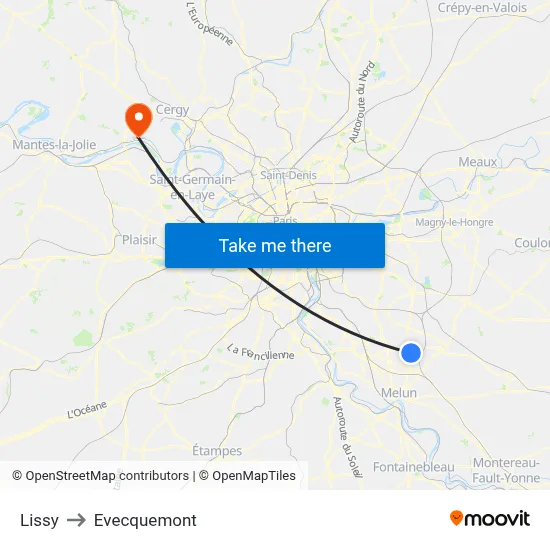 Lissy to Evecquemont map