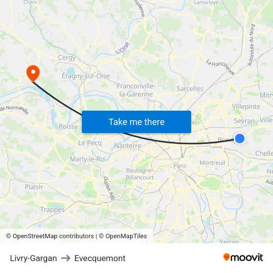 Livry-Gargan to Evecquemont map