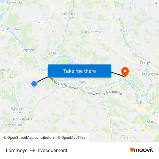 Lommoye to Evecquemont map