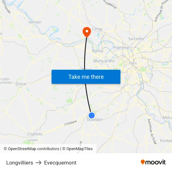 Longvilliers to Evecquemont map