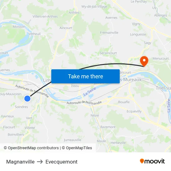 Magnanville to Evecquemont map