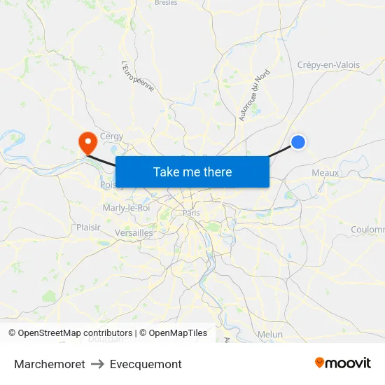 Marchemoret to Evecquemont map