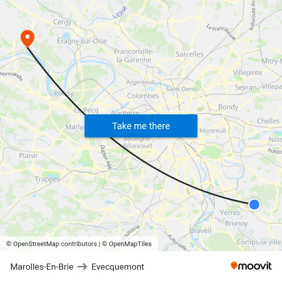 Marolles-En-Brie to Evecquemont map