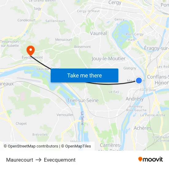 Maurecourt to Evecquemont map