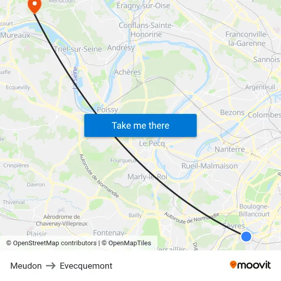 Meudon to Evecquemont map