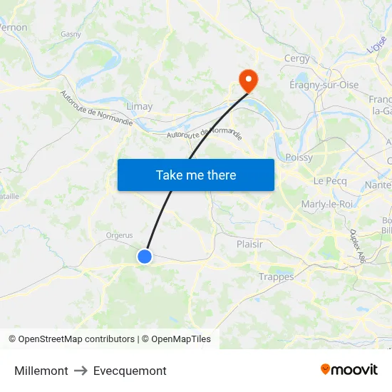 Millemont to Evecquemont map