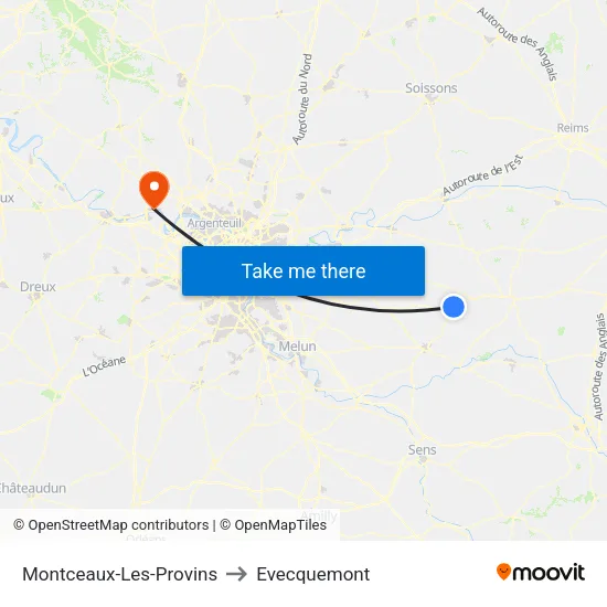 Montceaux-Les-Provins to Evecquemont map
