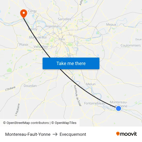 Montereau-Fault-Yonne to Evecquemont map