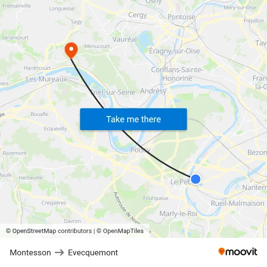 Montesson to Evecquemont map