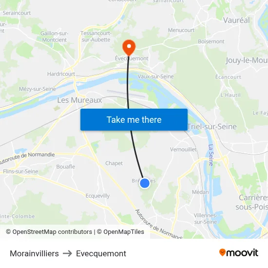 Morainvilliers to Evecquemont map