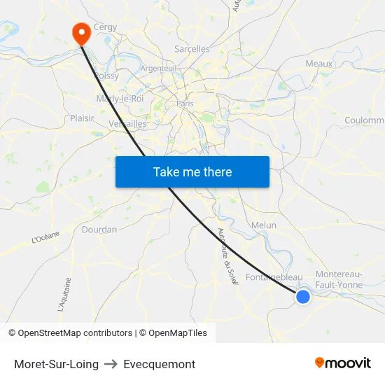 Moret-Sur-Loing to Evecquemont map