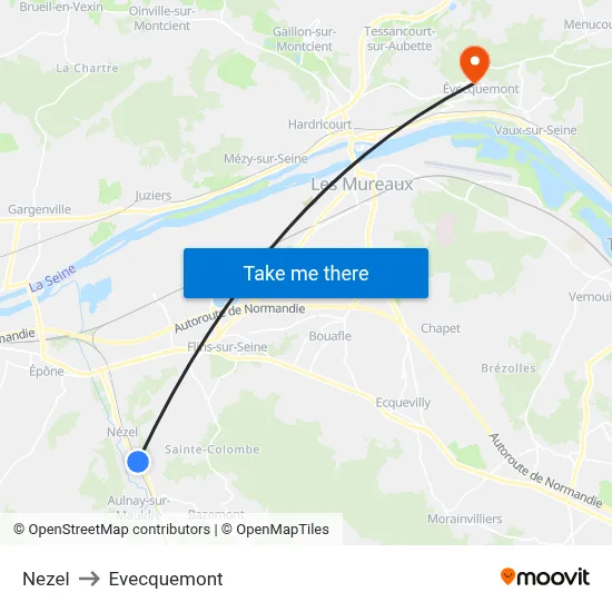 Nezel to Evecquemont map