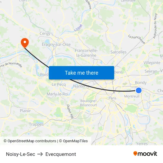 Noisy-Le-Sec to Evecquemont map