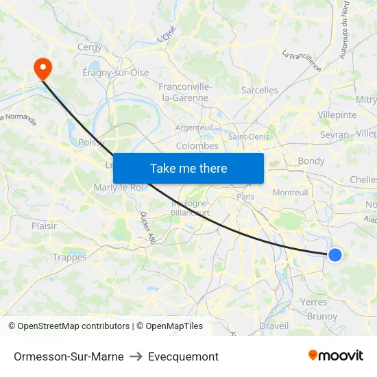 Ormesson-Sur-Marne to Evecquemont map