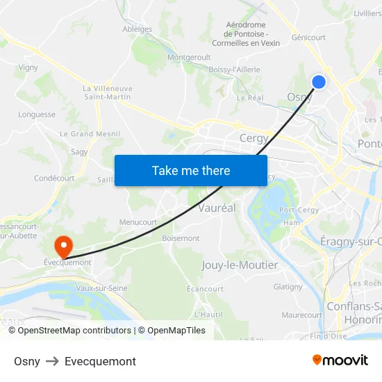 Osny to Evecquemont map