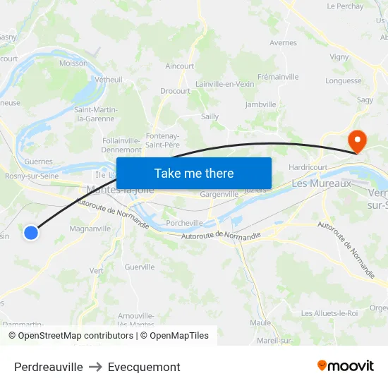 Perdreauville to Evecquemont map