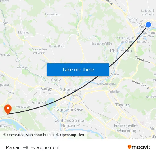 Persan to Evecquemont map