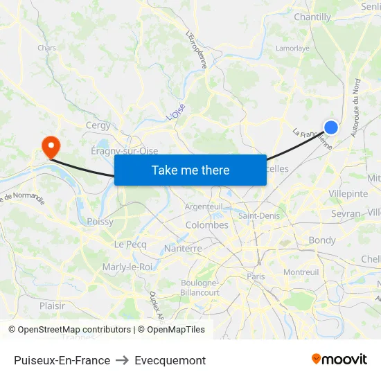Puiseux-En-France to Evecquemont map
