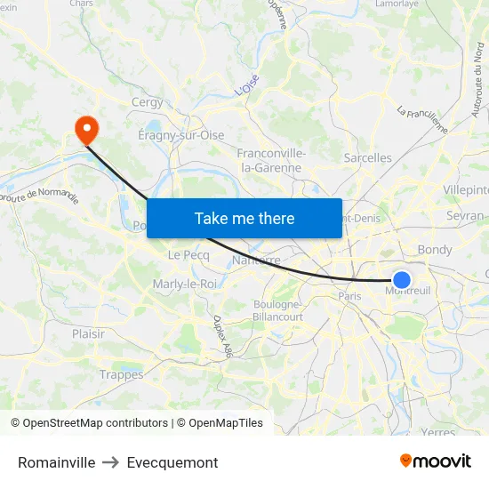 Romainville to Evecquemont map
