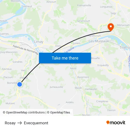 Rosay to Evecquemont map